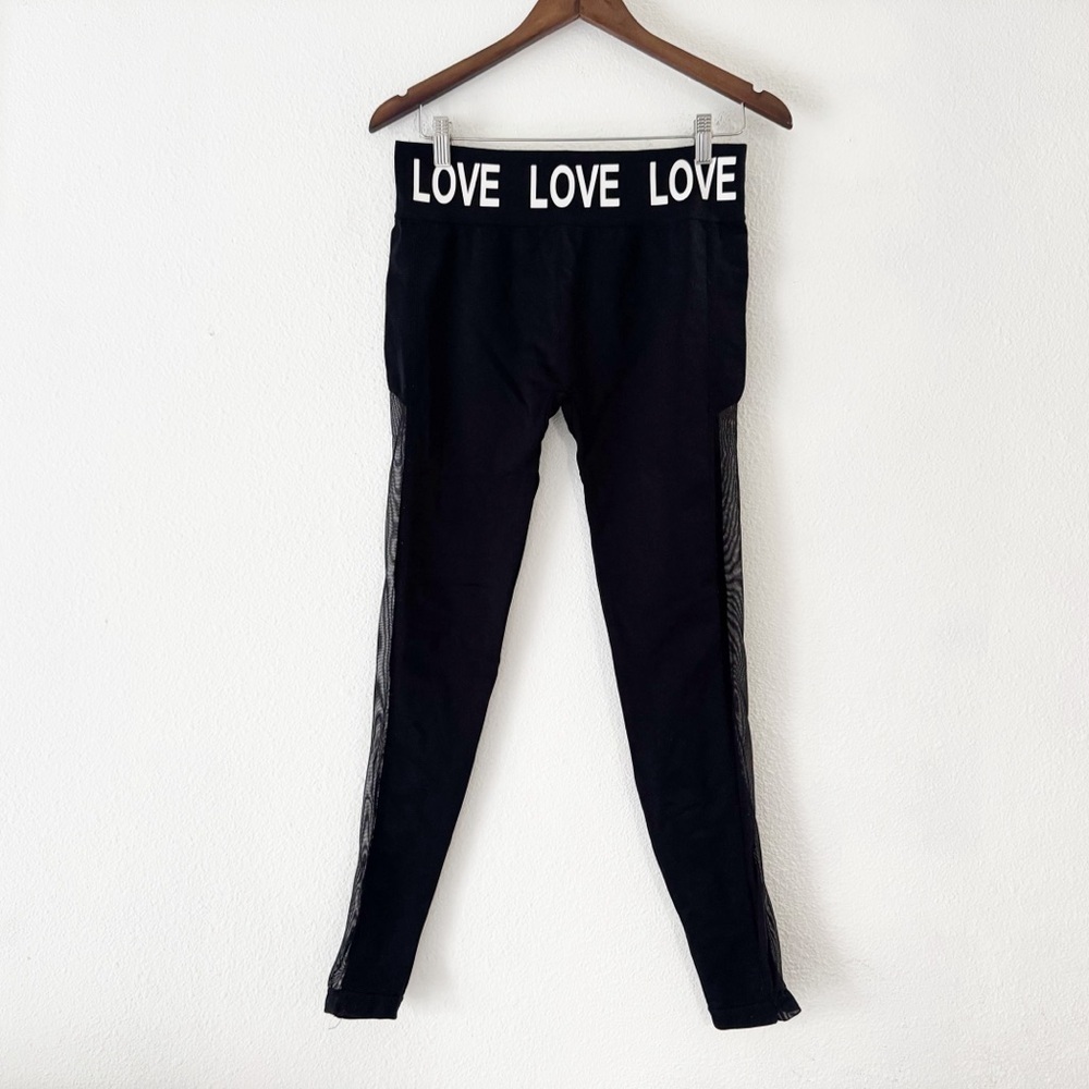 Mesh Panel High Waisted Athletic Leggings Black L/XL Soho Girls Edgy Sporty - Picture 2 of 12